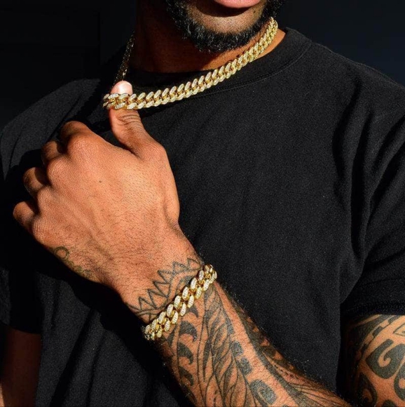 🎀SALE 🎀NEW Luxury Rhinestones Diamond Cuban Necklace+Bracelet Fashion Gift Set - Picture 5 of 6